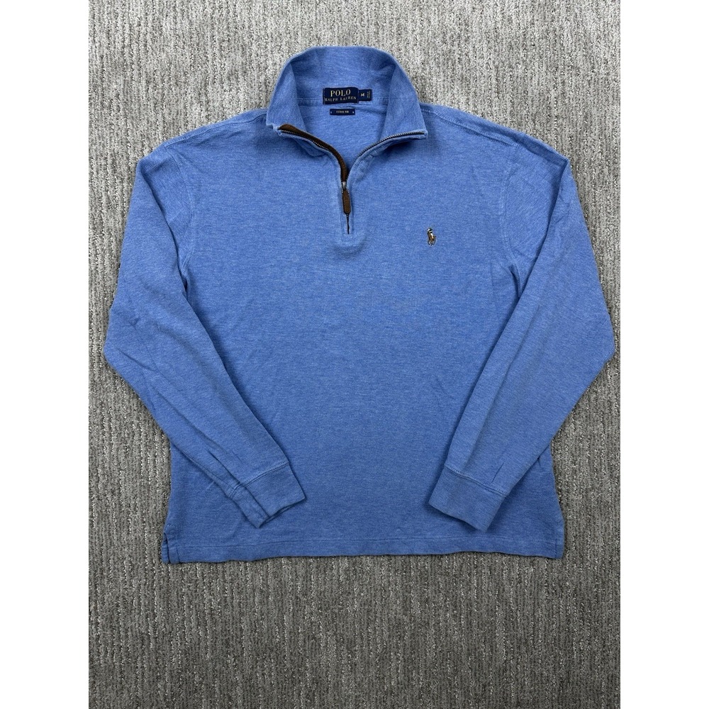 POLO RALPH LAUREN Sweater Mens M Estate Rib 1/4 Zip Pullover Jumper Cotton Blue